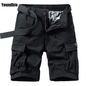 Homens de verão shorts de exército de alta qualidade multi-bolso puro algodão de algodão bolso moda casual caminhadas soltas 210714