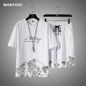 Casual Men's Tracksuit T-shirt stampata T-shirt Suit Summer Mens Set Streetwear 2021 Brand manica corta vestito sportivo Abbigliamento maschio X0610