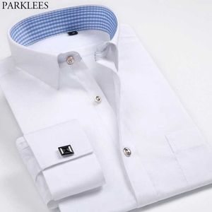 Men's Classic French Cuffs Dress Shirt Men Slim Fit Patchwork Collar Shirts Formal Wedding French Cufflinks Shirt 4XL 210522