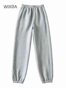 Wixra Oversized Fleece Zipper Sweatpants Kvinnor 90% Bomull Loose Casual Wide-Ben Harem Höst och Vinter Tjocken Sportbyxor Y211115