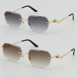 Nya Rimless Fashion Sun Glasses Gold 18k Solglasögon Metallkör Glasögon Högkvalitativ designer UV400 3.0 Tjocklek Frameless Diamond Cut Lens -glasögon