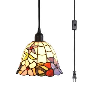Pendant Lamps Hanging Lamp Night Light With Plug In Tiffany Style Wisteria Flora Stained Glass Vintage Antique For Bedroom Coffee Dorm
