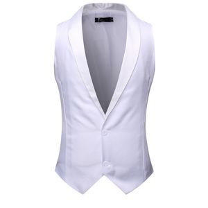 Beyaz Şal Yaka Smokin Yelek Erkekler Suit Elbise Marka Ince Kolsuz Yelek Yelek Erkek Parti Düğün Damat Jile Homme Kostüm 220225