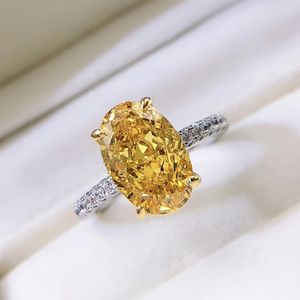 Cluster Rings Solid 925 Sterling Silver 8*12MM Broken Oval Created Moissanite Diamond Citrine Ring For Women Engagement Fine Jewelry 202