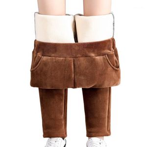 女性のパンツカプリス冬の暖かいコーデュロイの女性2021ハイウエストカジュアルな子羊のスワールベルベット厚い女性ズボンプラスサイズの女性