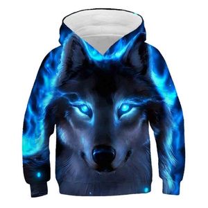 Shiny Wolf Animals Fashion Boys Girls Hoodies 3D Printed Autumn and winter Sweatshirt for Children Cartoon Hoodie 220110