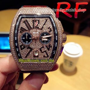 Eternidade Relógios RF V2 Versão COLEÇÃO MASCULINA V 45 Japão Miyota Quartz Cronógrafo Movimento Iced Out Gypsophila Diamond Dial Relógio Masculino Ouro Rosa Caixa com Diamantes