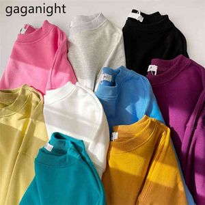 Vårhöst Koreanska Solid Kvinnor Lösa Pullovers Långärmad Plus Storlek Toppar Mode O-Neck Sweatshirt Office Lady 210601