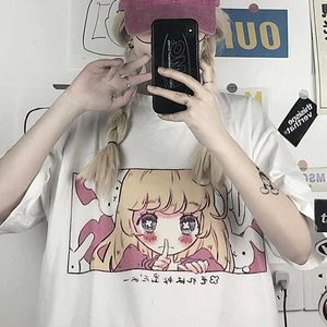 Koszulka damska japońska anime urocza dziewczyna graficzna grafika harajuku kawaii damskie stroile z krótkim rękawem Oważna t-shirt P230603