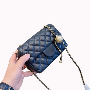 Rectangle/Square 20CM/17CM Genuine Leather Luggage Bags Quilted Crush Gold Ball Matelasse Chain Crossbody Shoulder Luxury Designer Girls Ladies Mini Flap Handbags