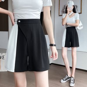 Lucyever Verão Preto Mistura Branco Cor Mulheres Shorts Casuais Largura Pé Alto Cintura Curta Calças Femme Selta Solto Shorts Mulher 210521