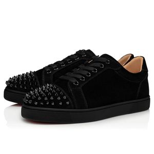 Luxury Brand Low Tops Red Bottom Dress Shoes Women Fashion vieiras Spikes 2 Flat Sneakers Classic Elastic Band Black Calfskin Design Casual Run Walk Trainers EU 35-43