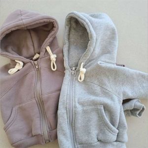 Koreanska Baby Kläder Hoodies Flickor Boys Bomull Fleece Sweatshirt Kids Hooded Jacket Oversized Hoodie Partihandel 211110