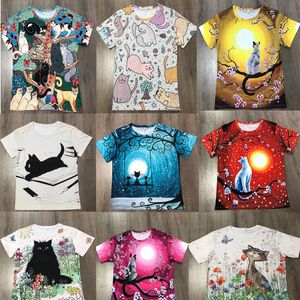 여성 의류 의류 여름철 짧은 소매 티셔츠 디지털 3D 카와이 고양이 하라주쿠 탑스 여성 O 넥 셔츠 Mujer Camisetas