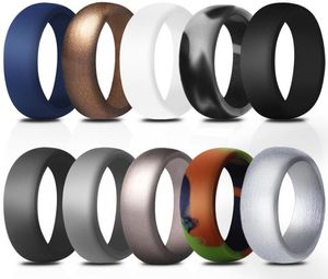 Man Ring 8,7 mm bredd 10-färg Silikonbandringar Ringar Fashion Mix Colors 7 till 14