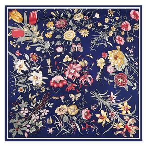 130cm New Twill Silk Scarf Bouquet Flower Print Female Big Square Scarf Fashion Shawl Handkerchief