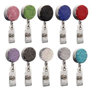 9 Färg Diamond Badge Keychain Pendant Party Favorit Retractable Pull ID Badges Holder med Clip Office Supplies