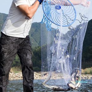 Fiske Tillbehör 2,4m / 7,87ft Diameter Cast Net Mesh Spread Whire Nest US Hand Throwing Catch Fish Nylon Network Spin Bait Sinker