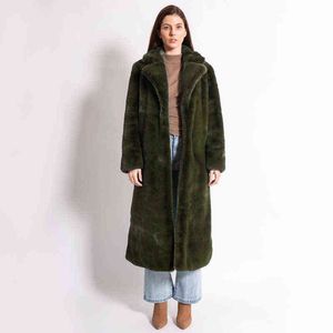 Casaco de pele artificial de inverno Mulheres Médio e Longo Lapel Slim Rex Coelho Coat 211207