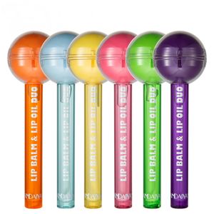 Handaiyan Lollipop Fun Round Balsamo per labbra Contenitore per labbra Cura dell'olio Duo Clear Gloss Idratante Cambia colore Temperatura Kit lucidalabbra per trucco