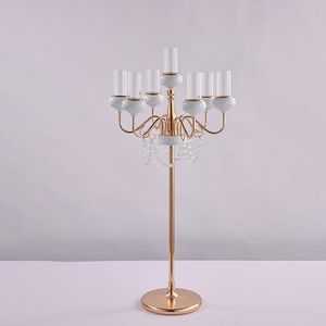 No candles including)7 head gold with white candle holder decorative table centerpiece modern candle stick for decoration senyu750