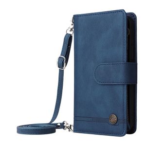 PU Leder Telefonhüllen für Samsung Galaxy S22 S21 S20 NOTRA20 Ultra - Soild Color Haut Feeling Reißverschluss Brieftasche Flip Kickstand Cover Hülle mit Münze und Schultergurt