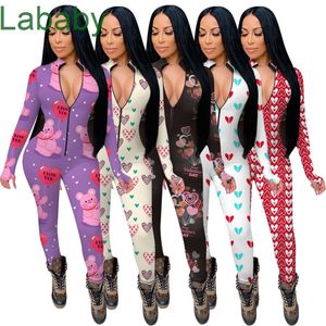 Mulheres Jumpsuits Slim Designer Sexy Onesies Elemento Dia dos Namorados Dia Uma Parte Calças Padrão de Amor Impresso Senhoras Novas Macacões Casuais 5 Cores