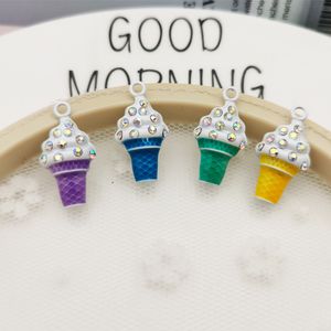 10st Rhinestone Ice Cream Enamel Charms Drop Oil Summer Dessert Alloy Pendants för DIY örhänge armband smycken tillbehör