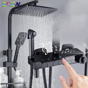 Bathroom chuveiro conjuntos de promoção Conjunto digital de qualidade SDSN Mixer de latão Torneiras de chuva Termostática preta