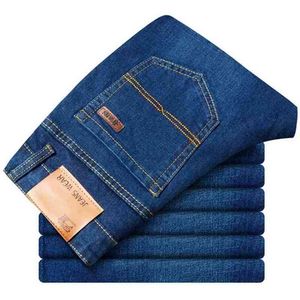 Jeans män sommar höst strech affärer casual rak slim passform blå svart denim byxor byxor klassiska cowboys, g815 210716