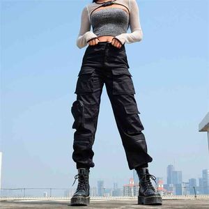 SUCHCUTE High Waist Tooling Pants For Women Plus Size Pockets Lasdies Street Wear Patchwork Pencil Sweat Bottom Korean Style 210915