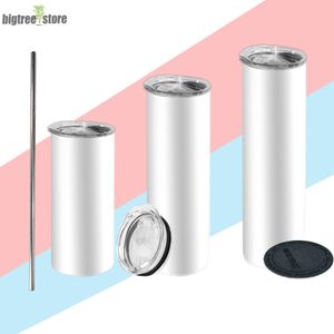 15oz 20oz 30oz Copos retos finos para sublimação branco em branco aço inoxidável garrafas de água copos de transferência de calor com isolamento duplo copos canecas