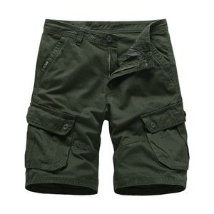 Cargo Shorts Men Cotton Bermuda Male Summer Military Style Straight Work Pockets Black Short Pants Casual Army Green Shors Man 210716