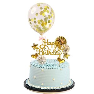 Altre forniture per feste festive Baby Birthday Cake Card Decoration Set Happy Gold Pink Paillettes Balloons 8 pezzi