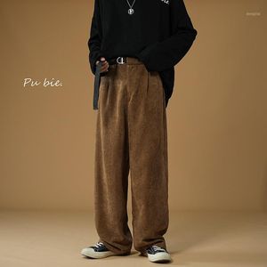 Calças masculinas Cinturão de outono Corduroy Homens Moda Multicolor Lareira Streetwear Loose Hip-Hop Reta Mens Calças M-2XL