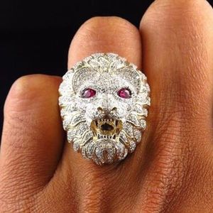 Wholesale lion finger ring resale online - Men Punk Style Domineering Lion Head Ring Gothic Iced Out Bling Golden Finger Ring Man Jewelry Anillo Hombre Hip Hop Z4M076
