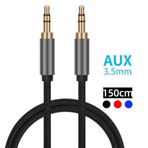 150cm 3.5mm extra ljudkablar Slim och mjuk aux-kabel för högtalare Hörlurar MP3 4 PC Hem bilstereo