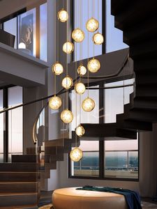 Modern staircase chandelier balls bubbles large long suspension crystal hanging lamp loft living room kitchen light fixtures