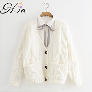 H.SA Women Cardigans Knitted Coat Casual Sweater Poncho Vneck Button Up Warm Spring Jacket Female Outerwear 210417