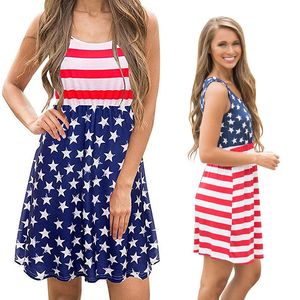 Maternidade Vestidos Senhoras Estrelas Impressão Saias Praia Striped Dress Listrado Bandeira Americana Independência Dia Nacional EUA 4th Julho Roupas M3438