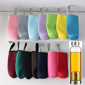 14 cores canecas 14oz 18oz bebida de vidro garrafa de água BPA livre resistente de alta temperatura esporte copo de copo de copo com filtro de chá Infuser Neoprene Sleeve Titular