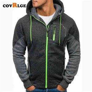 Covrlge Men's Hoodies Patchwork Sweatshirt Raglan Hoody Autumn Winter Zipper Sportswear Hoodie MWW180 210813