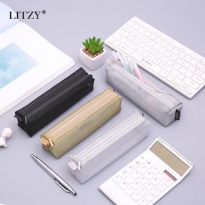 Bleistift Taschen Schwarz Transparent Fall Für Schule Nylon PencilCase Mesh Tasche Kleine Stift Box Liefert Schreibwaren Geschenke