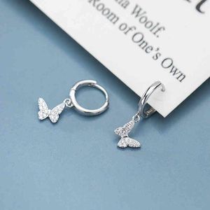 Modian 925 Sterling Silver Sparkling Zircon Dancing Butterfly Hoop Earring for Women Fashion Luxury Wedding Gift Fine Jewelry