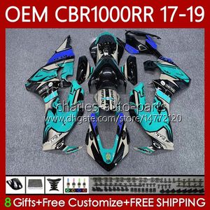 Kit de corpo para Honda CBR 1000 CBR1000 RR CC 2017-2019 Injecção Bodywork 75No.165 CBR 1000CC 1000RR CBR1000RR 17 18 19 CBR1000CC Preto Ciano 2017 2018 2019 Fairing OEM