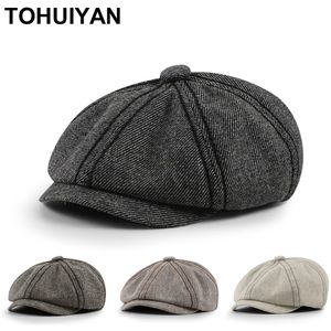 Unisex ull åttkantig hatt män höst vinter Newsboy Cap Retro ben Gorras Gatsby Caps Kvinnor Casual Boina Beret hattar