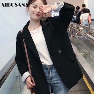 패션 블랙 여성 블레이저 단일 버튼 여성 정장 재킷 가을 겨울 Femme 솔리드 컬러 outwear 210423