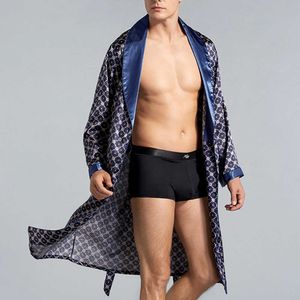 H MENS SATIN PAMAS KIMONO BADROBE ROBE RESSATING GOWN PJS Loungewear Men's One-Piece Simulation Silk Nightgown H0825