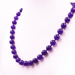 12mm Round Beads Necklace For Women Natural Stone Jades Jaspers Purple Chalcedony Strand Necklaces Chain Jewelry 18" A559 Chokers