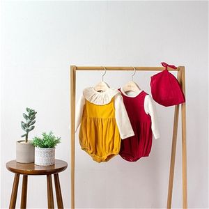 아기 소녀 가을 코듀로이 민소매 bodysuits 유아 키즈 패션 3 색 캐주얼 커버 올 210508